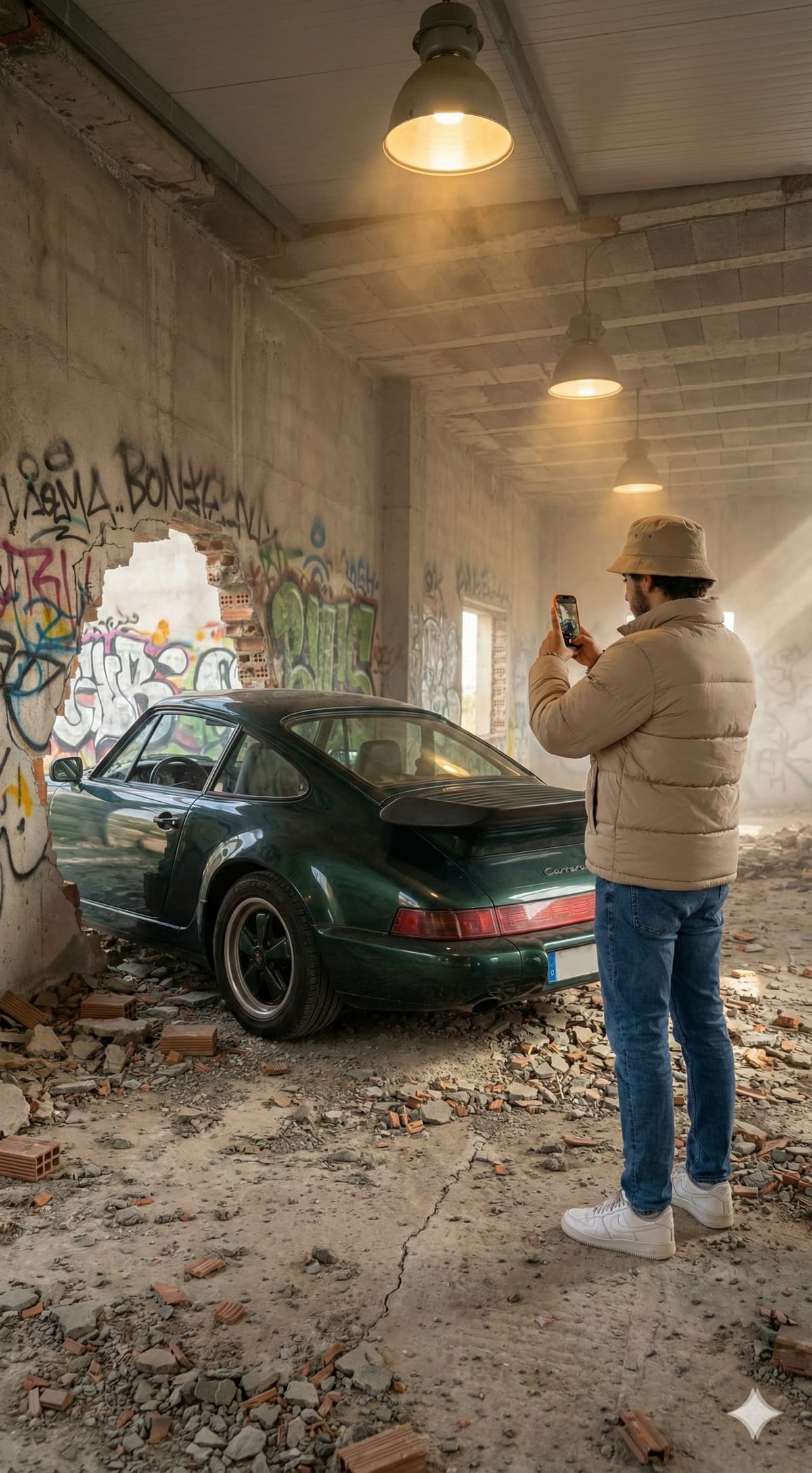 Vintage Porsche & Urban Photography — Portrait AI art prompt example for Gemini and Stable Diffusion