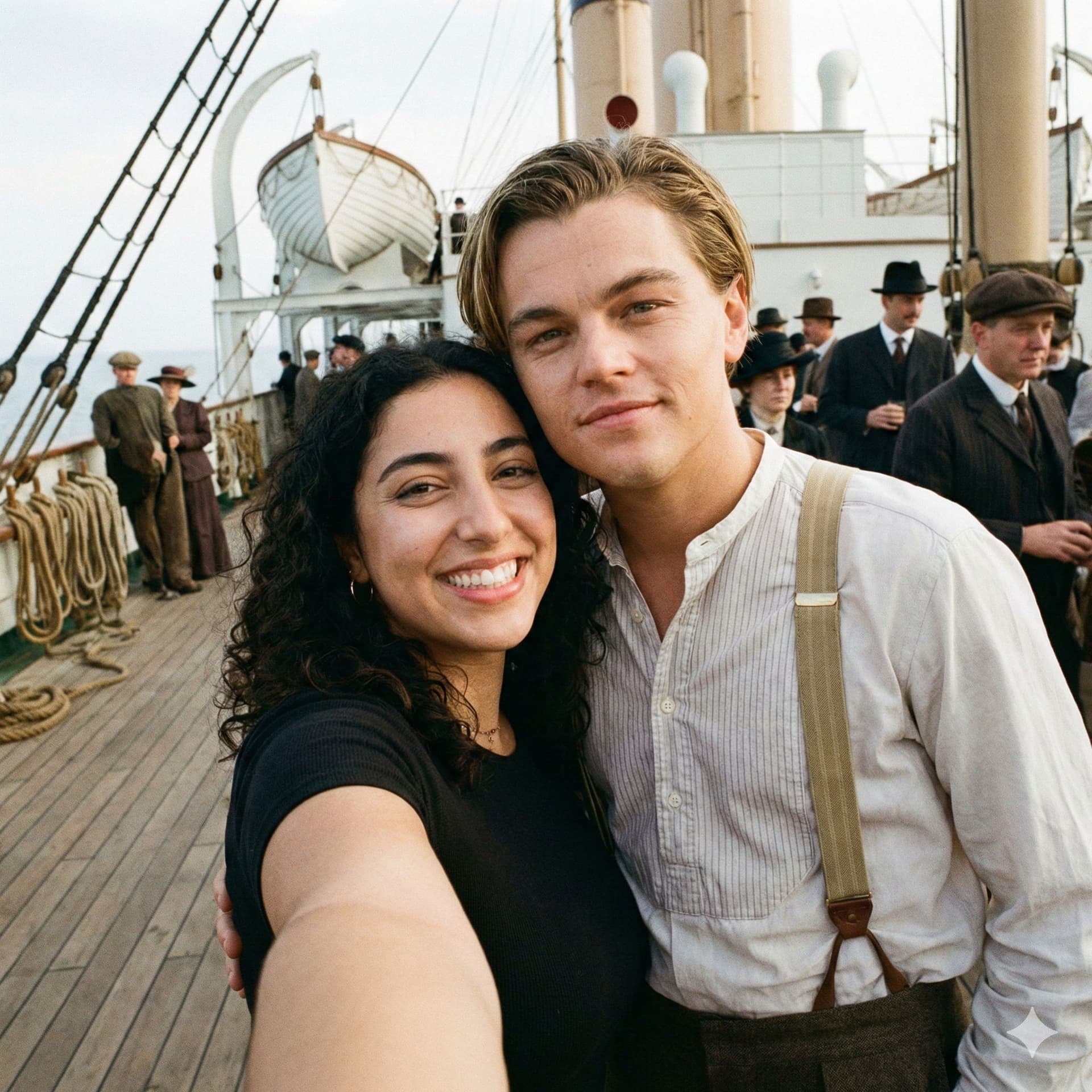 You’re on the Titanic with Leo (Free AI Prompt) — Portrait AI art prompt example for Midjourney and Stable Diffusion