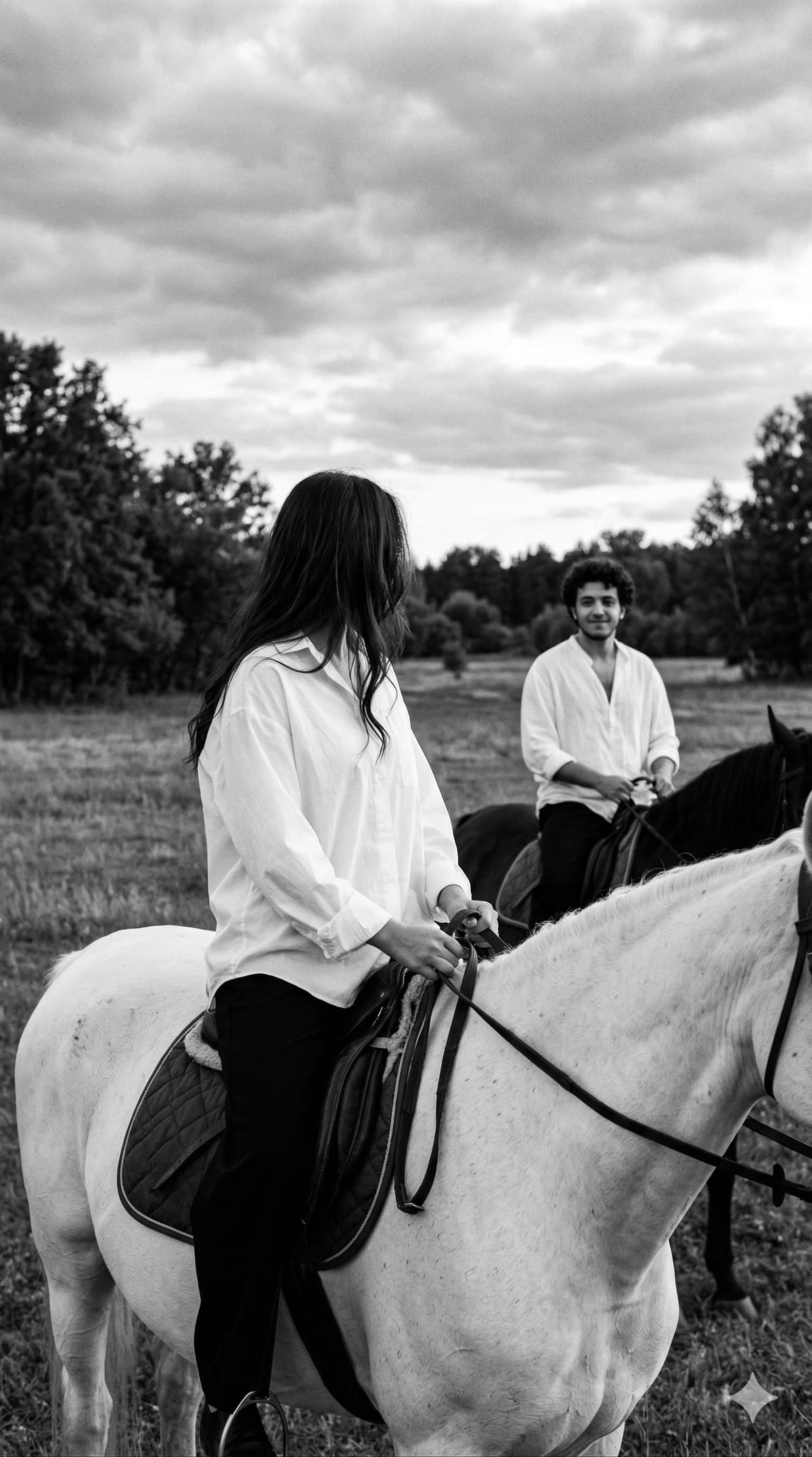 Free Prompt for Cinematic Black and White Equestrian Portrait Photography — Portrait AI art prompt example for Gemini and Stable Diffusion