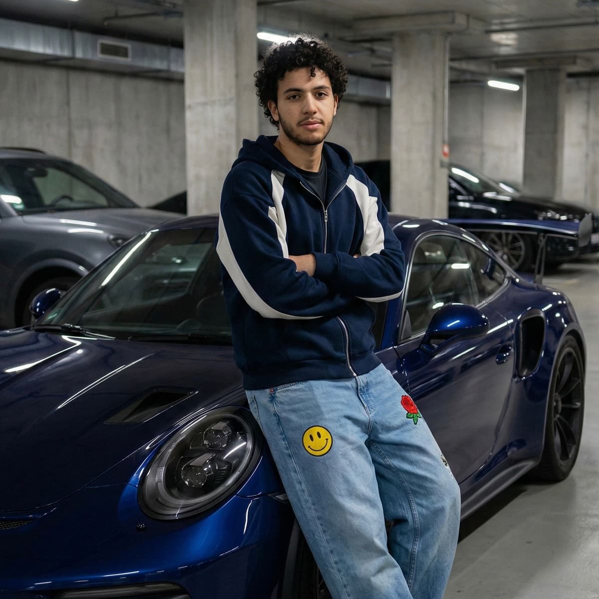 Garage Goals: Porsche GT3 RS & Custom Streetwear Fit — Portrait AI art prompt example for Gemini and Stable Diffusion