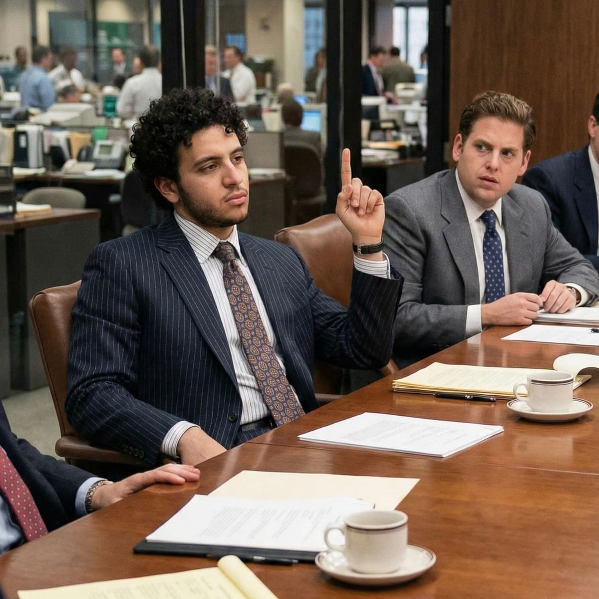 Wolf of wall street meeting scene — Business AI art prompt example for Gemini and Stable Diffusion